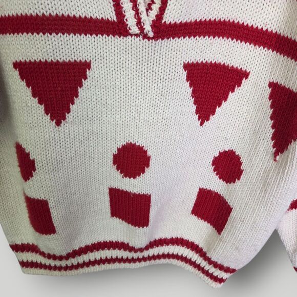 Vintage Diane Von Furstenberg Geometric Knit Sweater White Red Size Small - Picture 7 of 9